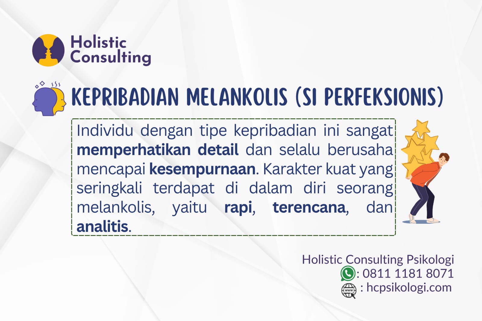 INFO HOLISTIC CONSULTING PSIKOLOGI CIBUBUR - MENGENAL KEPRIBADIAN MELANKOLIS